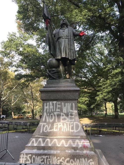 odinsblog:abbiehollowdays:gogomrbrown:Hate Crime: paint on a statue. Not a hate crime: genocide. &nb