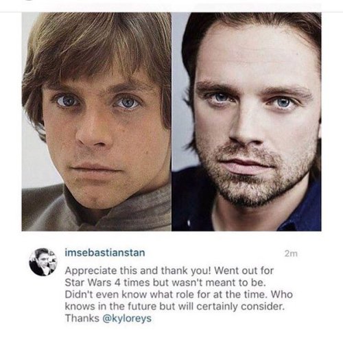 Sebastian Stan looks EXACTLY like a young Mark Hamill: Lukealike pretend son