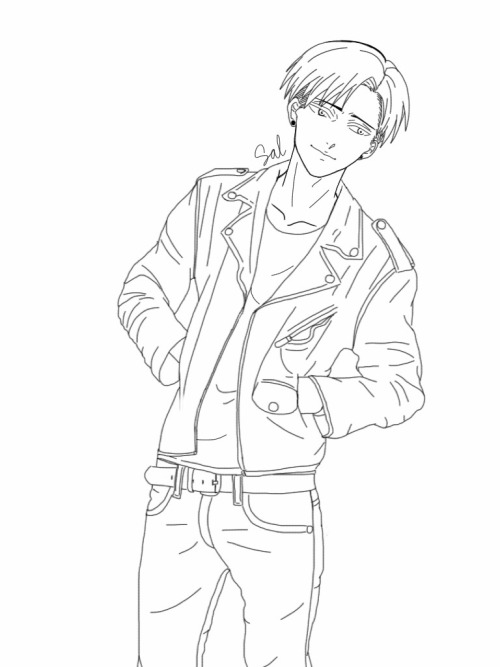 sky-less:  I felt like drawing a smiling levi wearing a leather jacket !!!