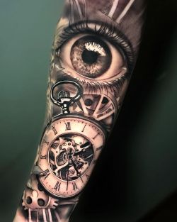 Eye clock skull realistic tattoo  Zealand Tattoo