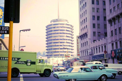 20th-century-man: Capitol Records building / viewed from the intersection of Hollywood and Vine, Hol