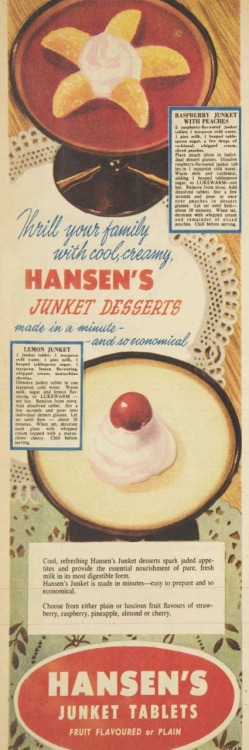 Junket, a dessert of the past, 1957