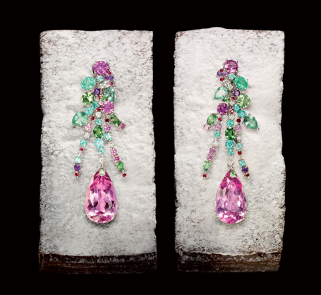 Chopard. Earrings from the Temptation Collection.Diamond, Kunzite, Amethyst, Paraiba Tourmaline, Rub