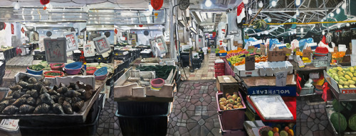 Fruits and Vegetables Shop, 2018, Oil on canvas, 180 x 447cm (6 panels)Private Collection, Singapore