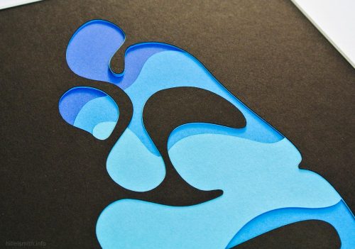 The matching papercut “mayim” (water) piece to the earlier “eish” (fire) papercut. Go see them at th