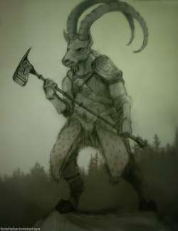 Fus Ro BAAAAH Sketch commission for mnshortdraw (pencil sketch and slight digital edit) He asked for an anthro armored Ibex and gave me artistic freedom. And since I am playing Skyrim right now I made this cute little crossover :D I could definitely