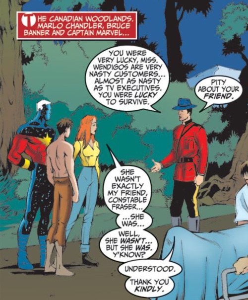 wagnetic:southerly:That time Benton Fraser had a comic book cameo.Captain Marvel (2000) #4I’m baffle