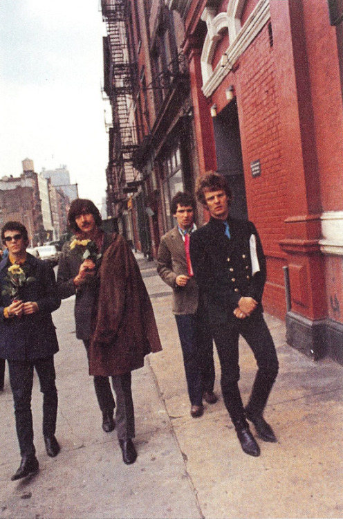 stu-sutcliffes:Billy Name, Andy Warhol, Sterling Morrison, Fred Hughes, Lou Reed, Paul Morrissey and Viva — on the way to John Cale’s wedding to Betsey Johnson, 1968