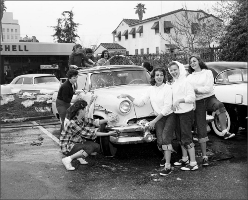 Teens, 1958Teen girls having fun and working hard at a car wash.Railroad Jack