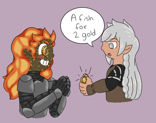 dnd doodles- Eravan buying some fish from Mel. My friend’s character Mel is a half fire genasi range