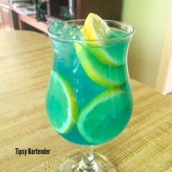 tipsybartender:  ▃▃▃▃▃▃▃▃▃▃▃▃▃▃▃▃▃▃▃▃▃▃▃▃   CHICK MAGNET 1 ½ oz. (45ml) Wild Berry Vodka ½ oz. (15ml) Blue Curacao ½ oz. (15ml) Island Punch Pucker 2 oz. (60ml) Lemonade ½ oz. (15ml) Freshly Squeezed