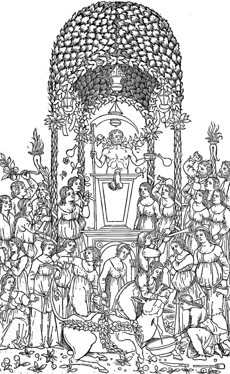 deathandmysticism:Francesco Colonna, Sacrifice to Priapus, Hypnerotomachia Poliphili, 1499