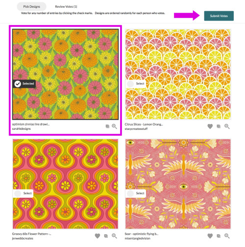 Please vote for my entry in the Spoonflower Petal Solids Coordinates: Optimism Design Challenge:http