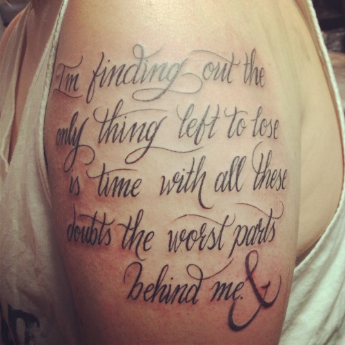 fuckyeahtattoos:  done at Midnight Ink in Melbourne, Australia by Mark.  This means the world to me. Ben Threw lyrics by Of Mice & Men