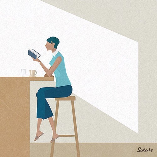 カフェで本を読む女性。こういう風景は見てて好きです。秋バージョンもあります。　PIXTAにて販売中 #女性#一人#イラスト#イラスト販売#夏#illustrator#illustration#イラスト