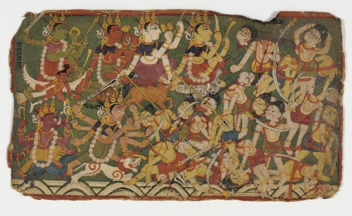 Matrikas attack the army of demons, painting from Nepal