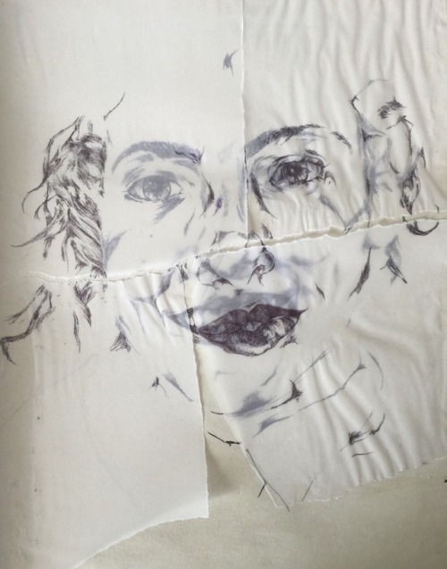 Pen drawing, two separate images merged using tracing paper.