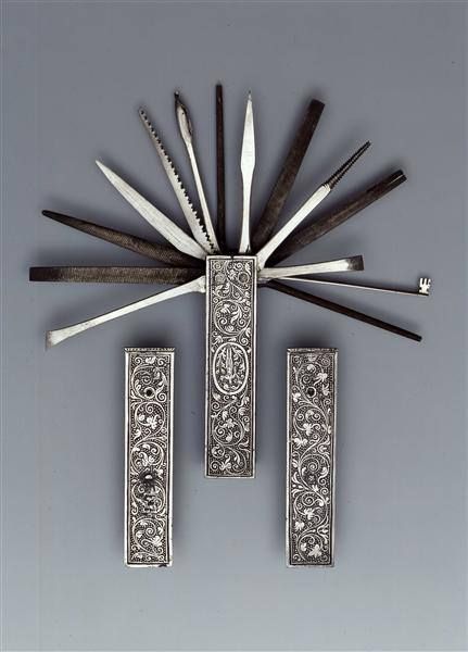 treasures-and-beauty: Universal tool, 1560-70. Germany. Iron. Case with three rasps, a pointed winde