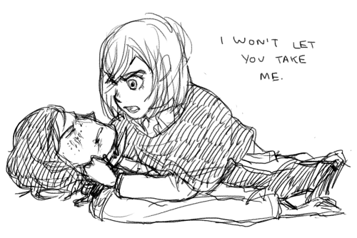 wit-is-cultured-insolence:   “You don’t get a vote.” “I get a vote, Ymir, because I won’t let you take me.”  based on this super awesome, super angsty yumikuri fanfic, “After the Fall" by Immi.. but the poses are inaccurate