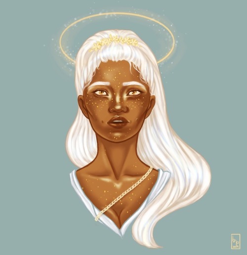 officialukulele:hi i love one (1) sassy angel [image description: a bust drawing of Reani on a light