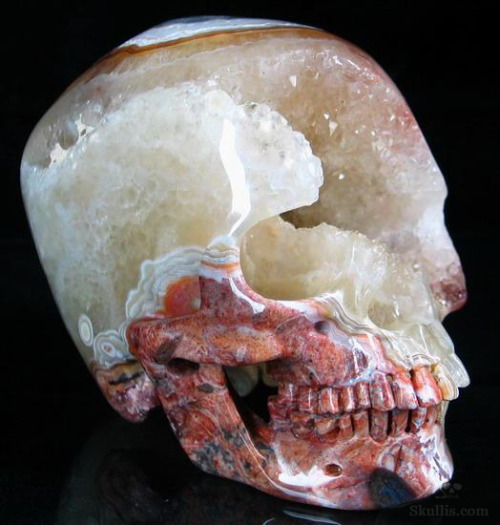 devidsketchbook:GORGEOUS CRYSTAL SKULLSLarge Geode 4.1” Red Crazy Lace Agate Carved Crystal Sk