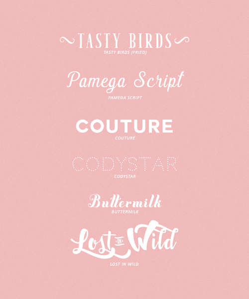 l-agallerrie:CANDY FONTS PACK: Tasty Birds Pamega Script Couture Codystar Buttermilk Lost in Wild + 