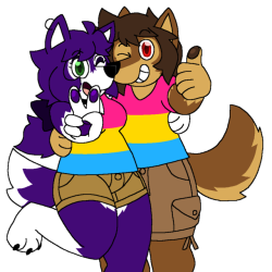krisispiss: I wanted to draw something for pride month with my sonas/ocs, SO this is the first of the drawings! &gt;w&gt; Kris and Ausu sporting pan colors!  hecking cute!!! can’t wait to see the rest of the stuff :D 