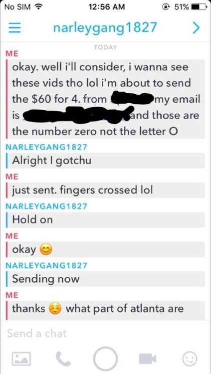 narleygang1827scam: DO NOT ATTEMPT TO BUY VIDS FROM NARLEYGANG1827. He advertises on snapchat a desc
