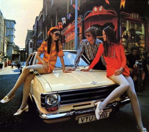 An Opel Olympia on Carnaby Street in London, from the leggy 1970 Opel calendar. — #opel #opelo