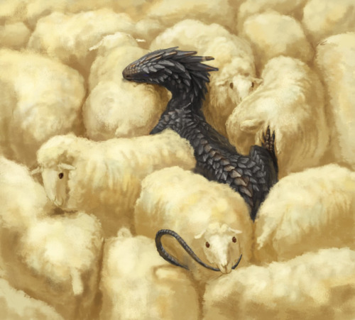 cassowarykisses:geekinglikeaboss:riddlesphinx:Akahana多勢に無勢 [via]instead of sheepdogs, sheep dragons.
