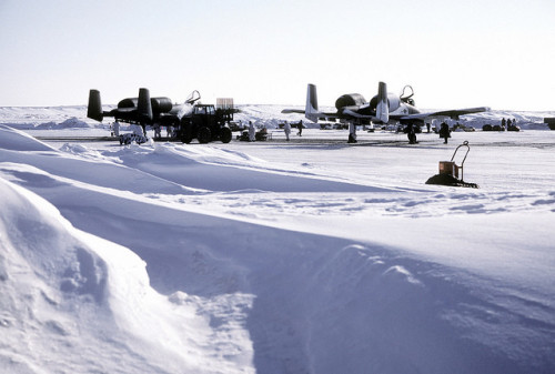 neffelo:  bloodymagnum:  Fairchild Republic A-10 Thunderbolt II / Warthog   The A-10 is being used during exercise Cool Snow Hog ‘82-1. Photographer’s Name: SSGT Bill Thompson. Location: KOTZEBUE AIR STATION. Date Shot: 3/8/1982. Date Posted: unknown.
