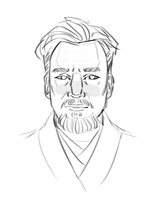 But what if Qui Gon had a mullet, I hear you ask(Click for better quality ‍♀️)[ID: Seven sketches of