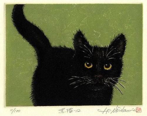 huariqueje: Black Cat   -    Hiroto Norikane Japanese, b, 1949-Colour print