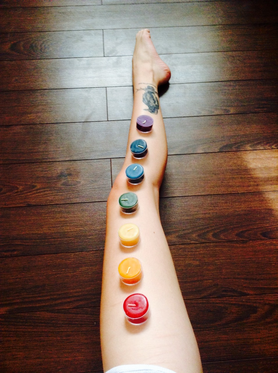 hipswig:  Before I mediated today I unwrapped my newest chakra candles, I was lining