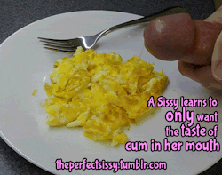 theperfectsissy:  Improved my eggs this morning.  I always crave that salty great taste of cum. I guess that makes me a slut, but i’m ok with that. 