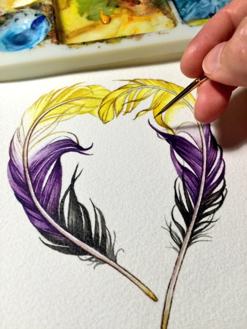 queerplatonicpositivity:sosuperawesome:Watercolor Pride FeathersJody Edwards on Etsy [ ID: A series 