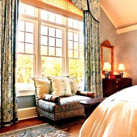 Traditional Bedroom - MasterLarge Elegant Master Medium Tone Wood Floor Bedroom Photo With Blue Walls