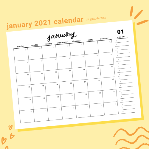 studenting:hi, friends! i present you with a calendar for the month of january. you can either 