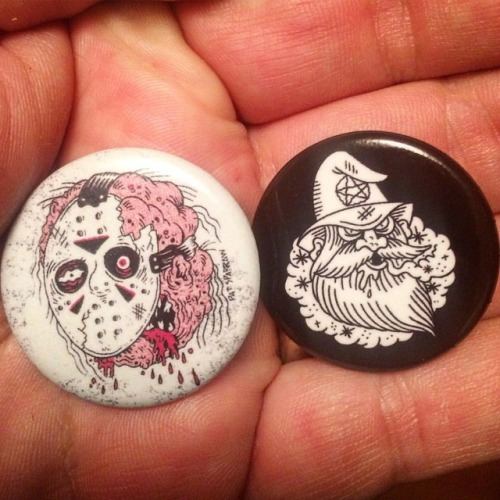 New buttons! Free with Etsy orders my sweet babies. #buttons #pins #fridaythe13th #wizard #psychadel