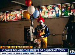 surprisebitch:  unexplained-events:  Wasco Clowns In the town of Wasco, California, people are dressing up as clowns and walking around in the middle of the night. They are some of the creepiest looking clowns I have ever seen. No one knows exactly who