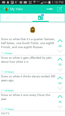 aldreaiskillionfalan:  My campus got a foot of snow this weekend,  and now the new meme on  YikYak is making jokes about whiteness.   My hour has finally come. 
