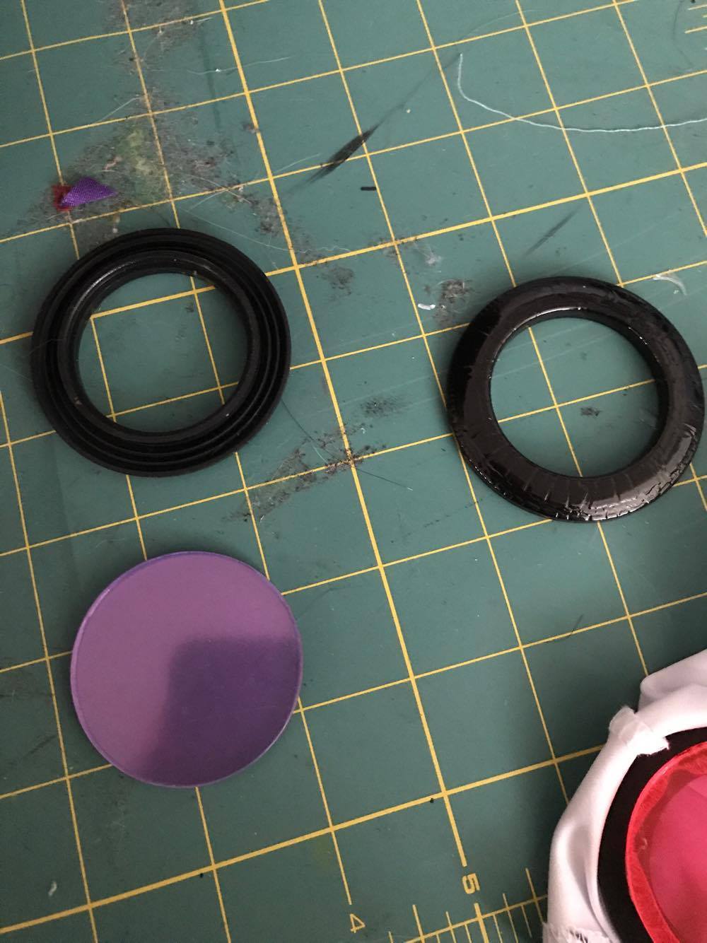 things you will need! -a spandex/lyrca white mask -black curtain grommets (I used