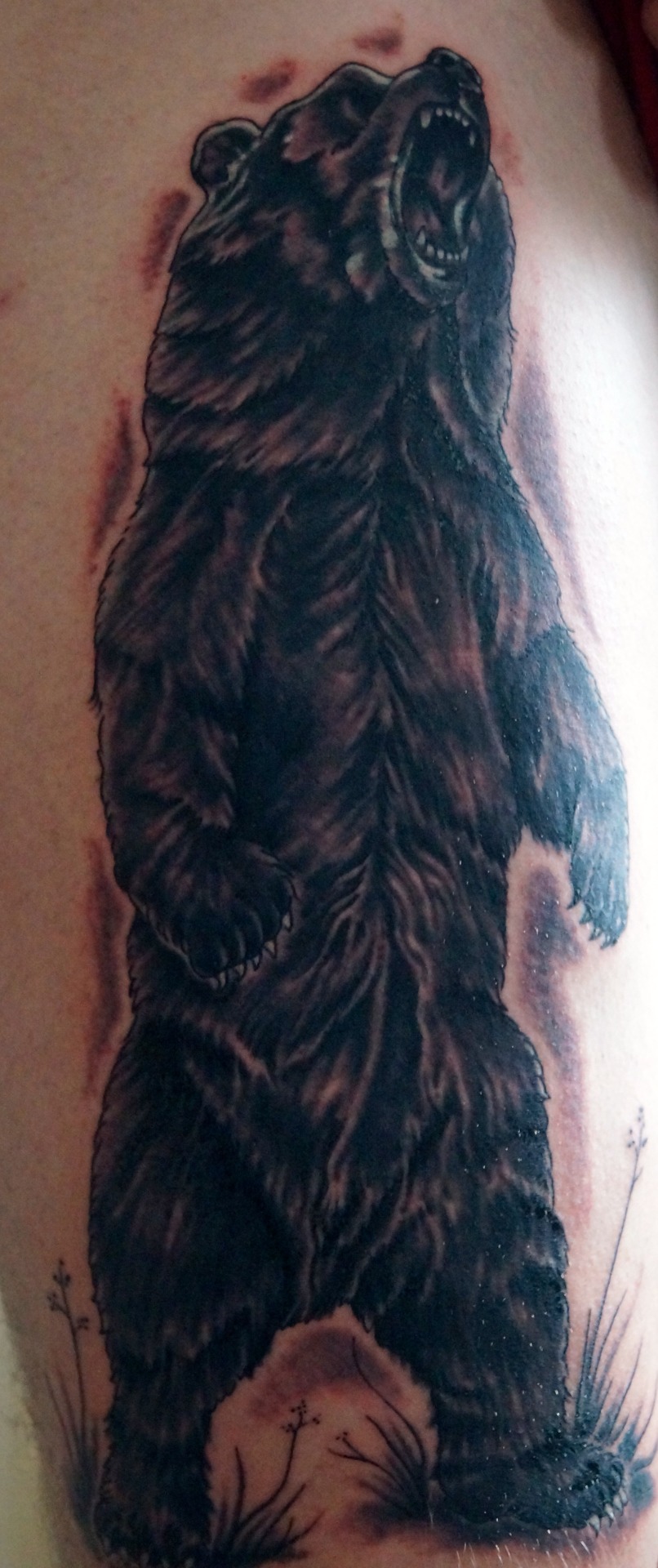 Fantasy Bear Thigh Tattoo by Peter Aurisch