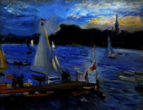 Sailboats in the Alster at Evening  -  Max Slevogt , 1905, German 1868-1932Öil on linen  58,5 x 76 c