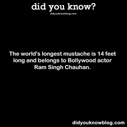 did-you-kno:  The world’s longest mustache is 14 feet long and belongs to Bollywood actor Ram Singh Chauhan. Source
