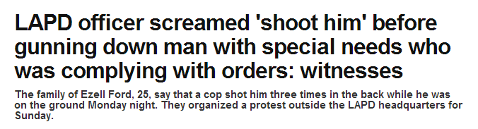 skrelp:   A police officer shot and killed an unarmed, mentally challenged black