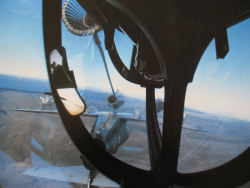 uss-edsall:During the “Plugged Barrel Roll” maneuver, a TA-4K Skyhawk refuels from the tank of another Skyhawk, between 1976-1981. The Plugged Barrel Roll was a risky maneuver where two planes would perform a barrel roll while refueling. 