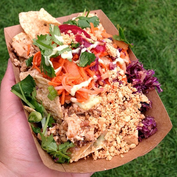 digiyesica:  Peanut Tofu nachos from Azalina’s at Outside Lands! #vegan #vegansofig