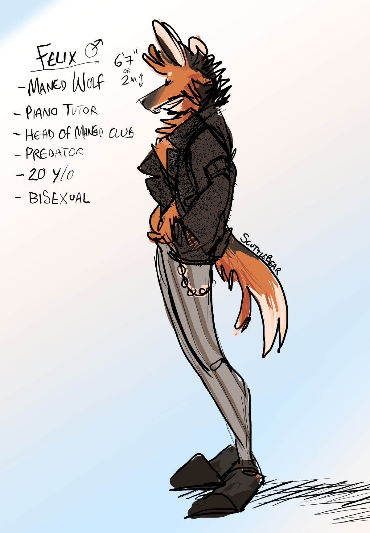 Oh wow, I made a Beastars self insert because I’m a furry. He’s a very tall maned wolf, and I promise I made him before I started the manga so any similarities to certain canon characters are just me ‘n Itadaki vibin too hard to the same...