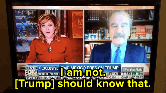 micdotcom:  Former Mexican president Vicente Fox isn’t going to pay for Trump’s “fucking wall” On Fox Business Thursday, Mexico’s former leader Vicente Fox dropped a doozy of a sound bite, declaring with an f-bomb Mexico wouldn’t be paying